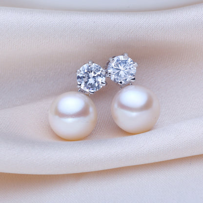 8-9mm Princess Button Freshwater Pearl Stud Earrings E003