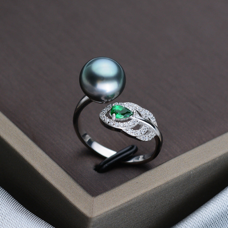 Green Stone White Moti Paachi Ring (Adjustable) – Bani Designs