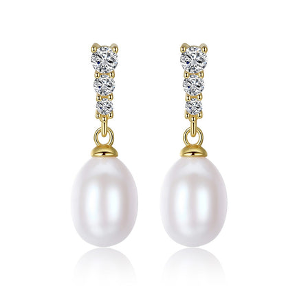 Drop Freshwater Pearl Zircon Earrings ES09 | S925 Sterling Silver