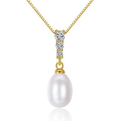 Drop Freshwater Pearl Zircon Necklace NS09 | S925 Sterling Silver