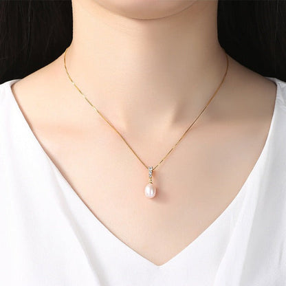 Drop Freshwater Pearl Zircon Necklace NS09 | S925 Sterling Silver