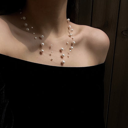 N301 Solana Freshwater Pearl Necklace | Starlight Floating Pearl Layered Necklace