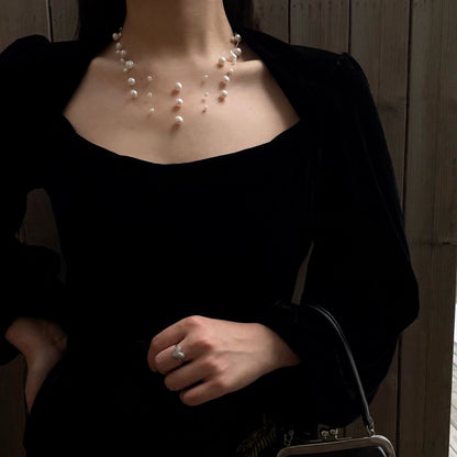 N301 Solana Freshwater Pearl Necklace | Starlight Floating Pearl Layered Necklace