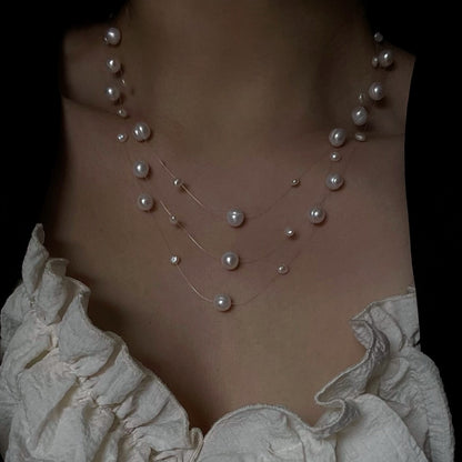 N301 Solana Freshwater Pearl Necklace | Starlight Floating Pearl Layered Necklace