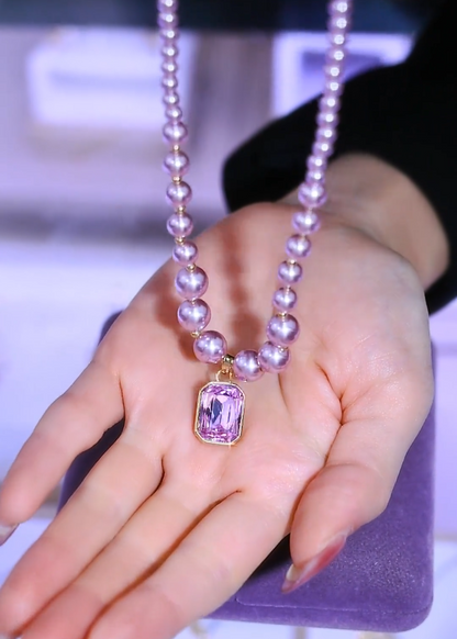 F007  Purple Pearl Diamond Pendant Necklace Luxury Fashion Jewelry