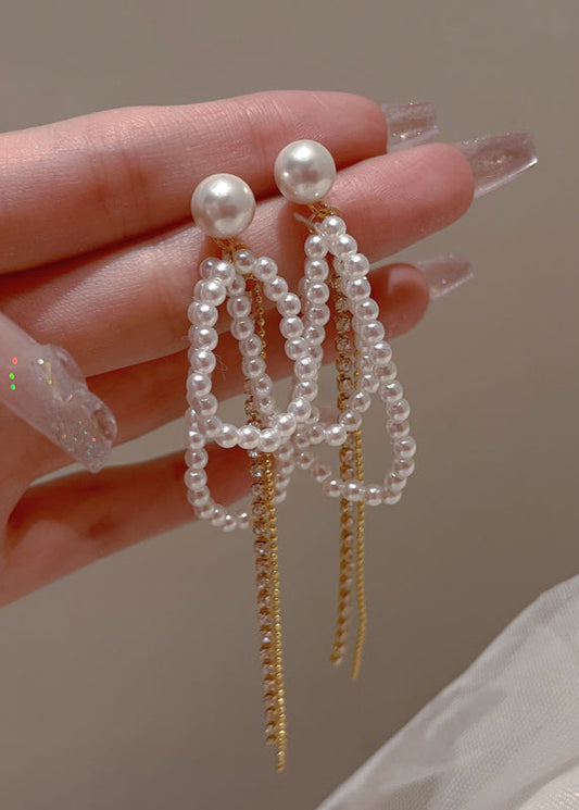 F019 Luxury Fashion Pearls Tassel Earrings Ear Clip