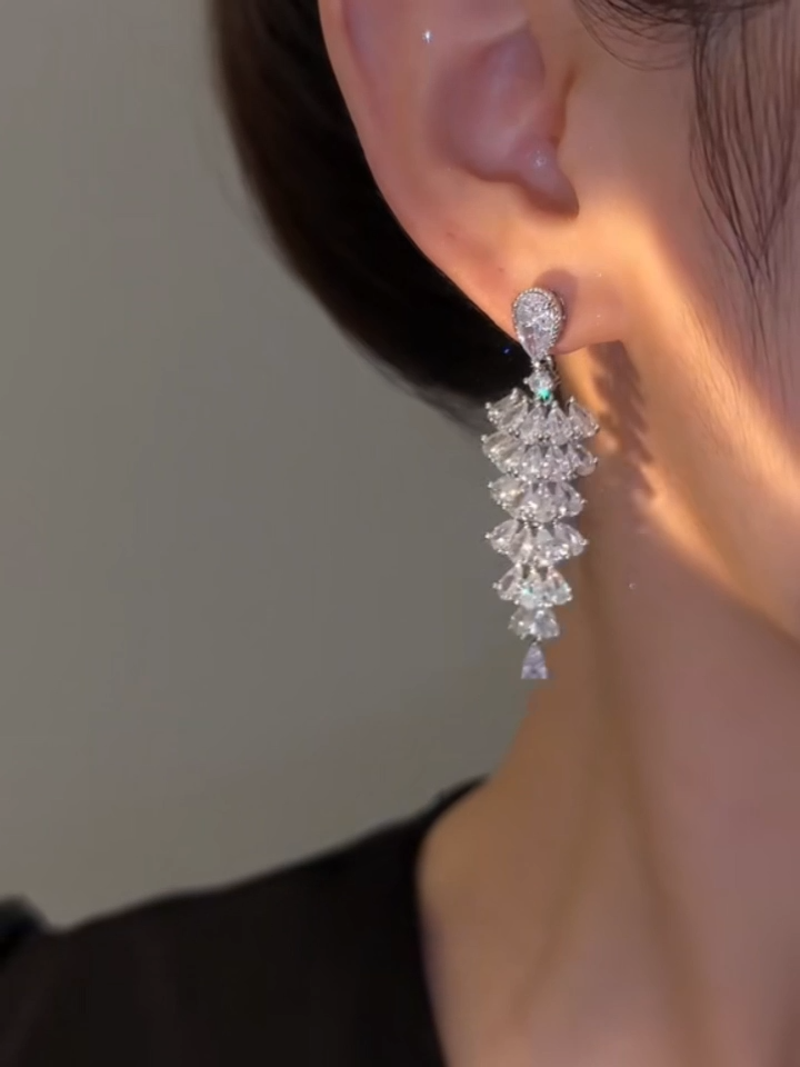 F021 Luxury Fashion Zircon Tassel Earrings