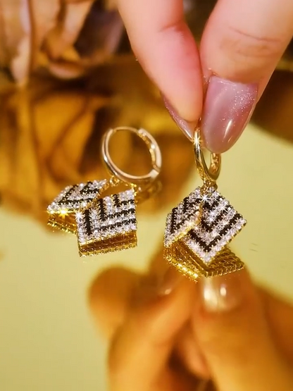 F026 Luxury Fashion Rhombus Stripe Drop Earrings