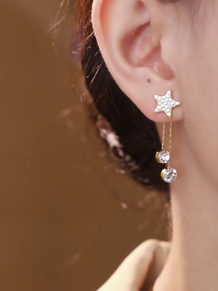 F037 Luxury Fashion Zircon Drop Star Stud Earring