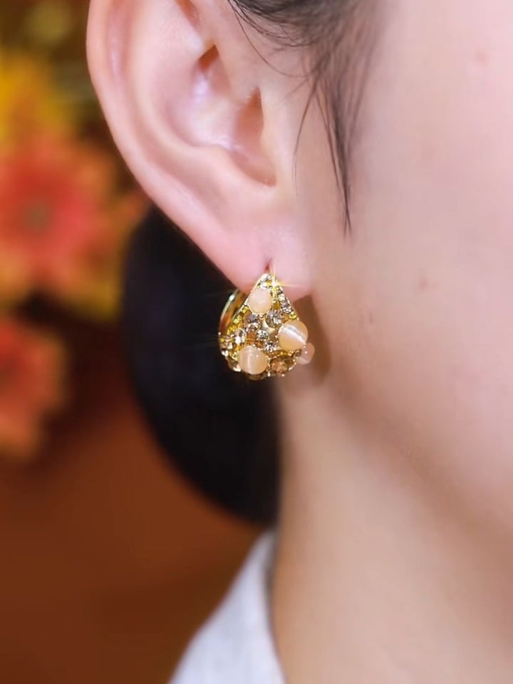 F044 Luxury Fashion Cat Eye & ZC Stone Basket Earring