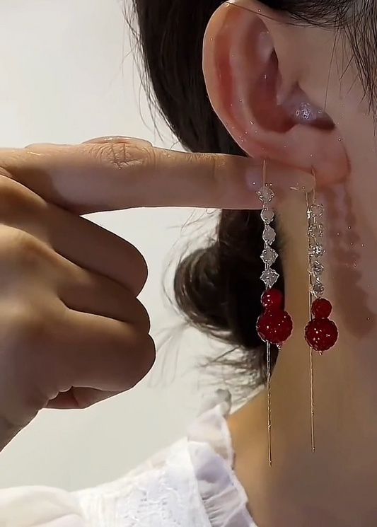 F053 Pendientes de alambre con forma de calabaza roja y circonitas de lujo a la moda