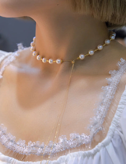 V902 Collar de perlas de agua dulce de lujo | Chapado en oro de 18 quilates.