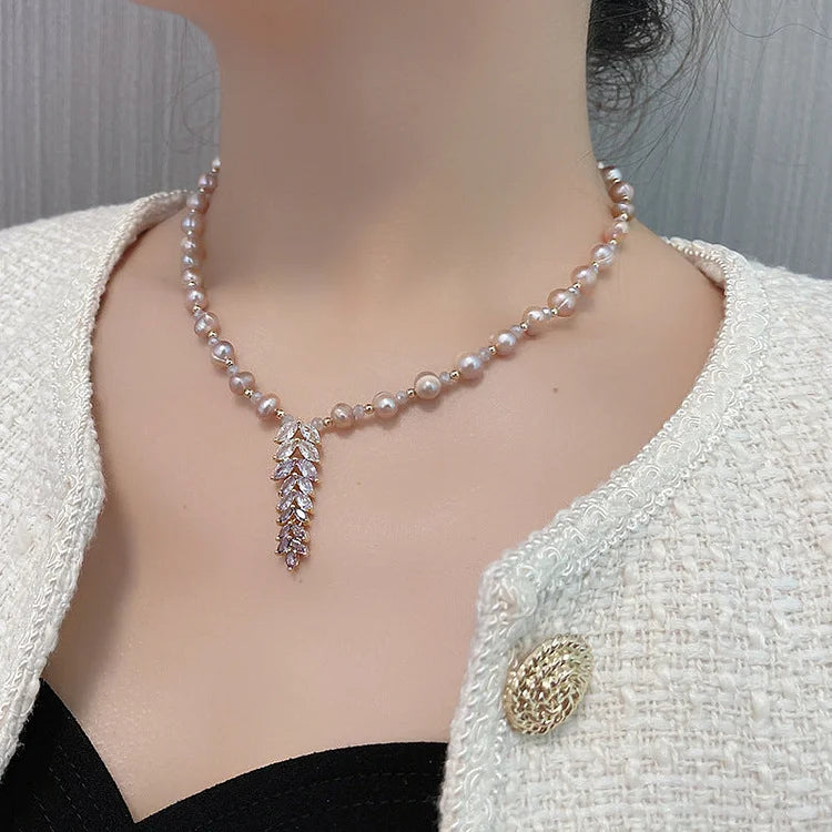 W901 Wheat Sheaf Pearl Necklace & Earrings | 18K Gold Plated