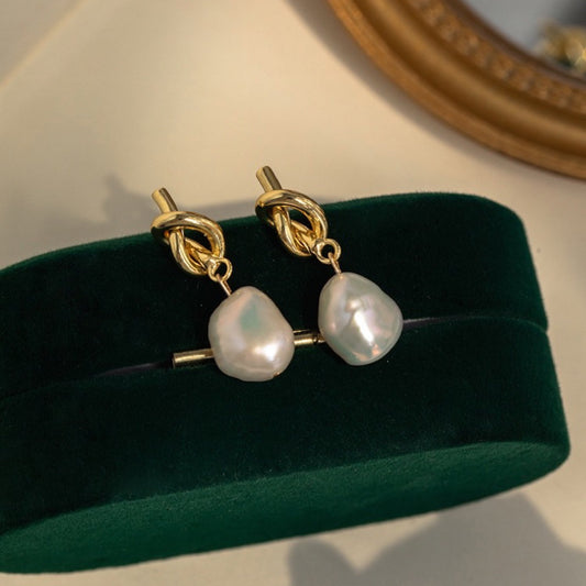 EK06 Baroque Freshwater Pearl Knot Design Earrings