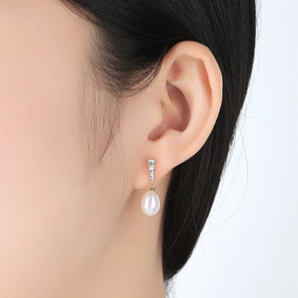 Drop Freshwater Pearl Zircon Earrings E009 | S925 Sterling Silver