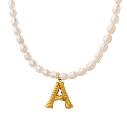 NZ09 Letters Pendant Beaded Freshwater Pearl Necklace | 14K Gold Filled