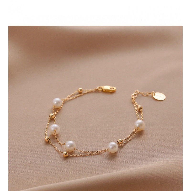 B208 Starry Star Layered Freshwater Pearl Bracelet