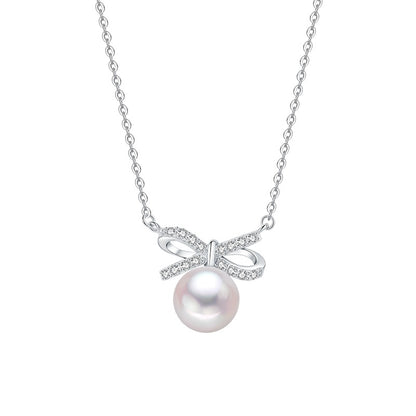 B108 Butterfly Bow Knot Pearl Necklace & Earrings | S925 Silver