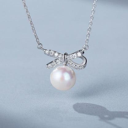 B108 Butterfly Bow Knot Pearl Necklace & Earrings | S925 Silver