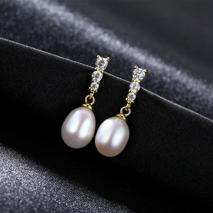 Drop Freshwater Pearl Zircon Earrings ES09 | S925 Sterling Silver