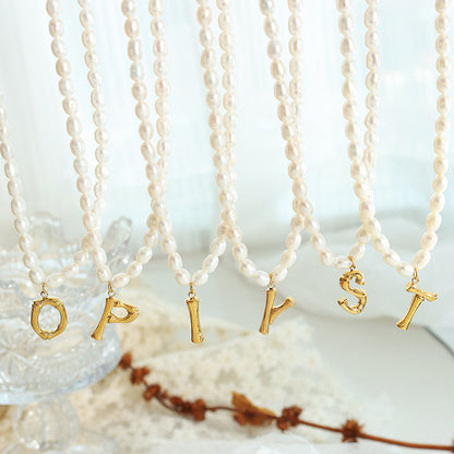 NZ09 Letters Pendant Beaded Freshwater Pearl Necklace | 14K Gold Filled