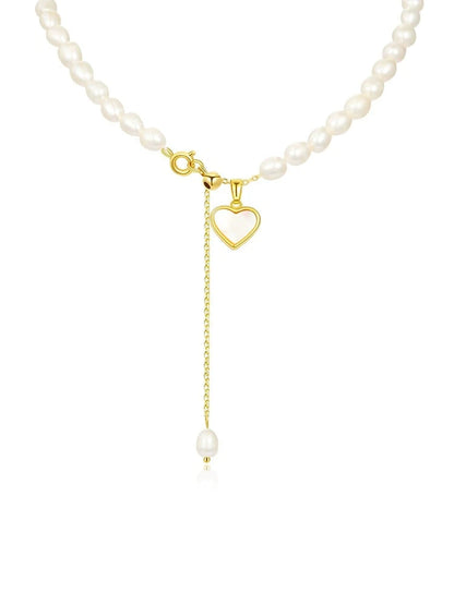 O102 Pendentif Coeur Coquillage Perlé Chocker Perle D'eau Douce