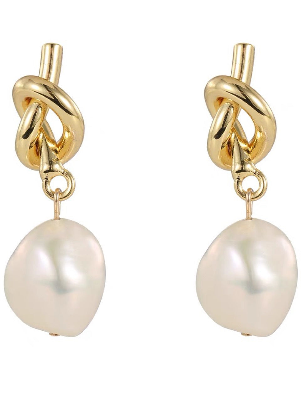 EK06 Baroque Freshwater Pearl Knot Design Earrings
