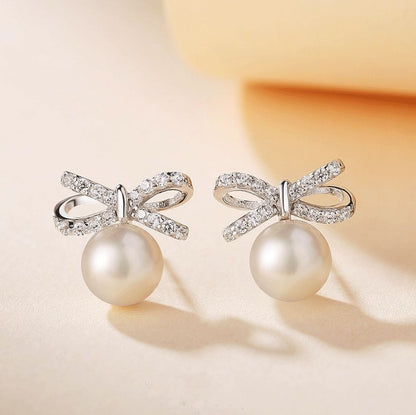 B108 Butterfly Bow Knot Pearl Necklace & Earrings | S925 Silver