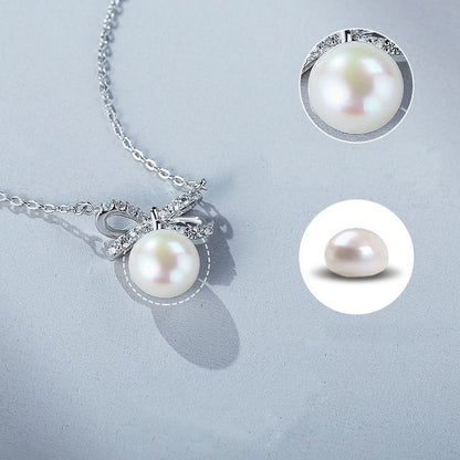 B108 Butterfly Bow Knot Pearl Necklace & Earrings | S925 Silver