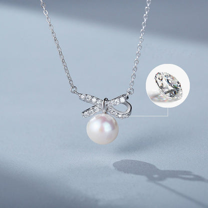 B108 Butterfly Bow Knot Pearl Necklace & Earrings | S925 Silver