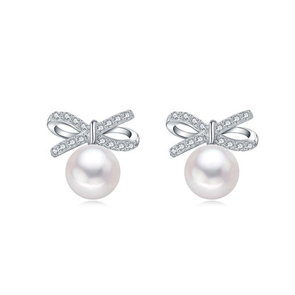 B108 Butterfly Bow Knot Pearl Necklace & Earrings | S925 Silver