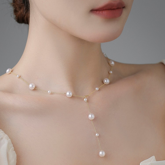 Y509 Collar de cadena de perlas de agua dulce | Chapado en oro de 18 quilates.