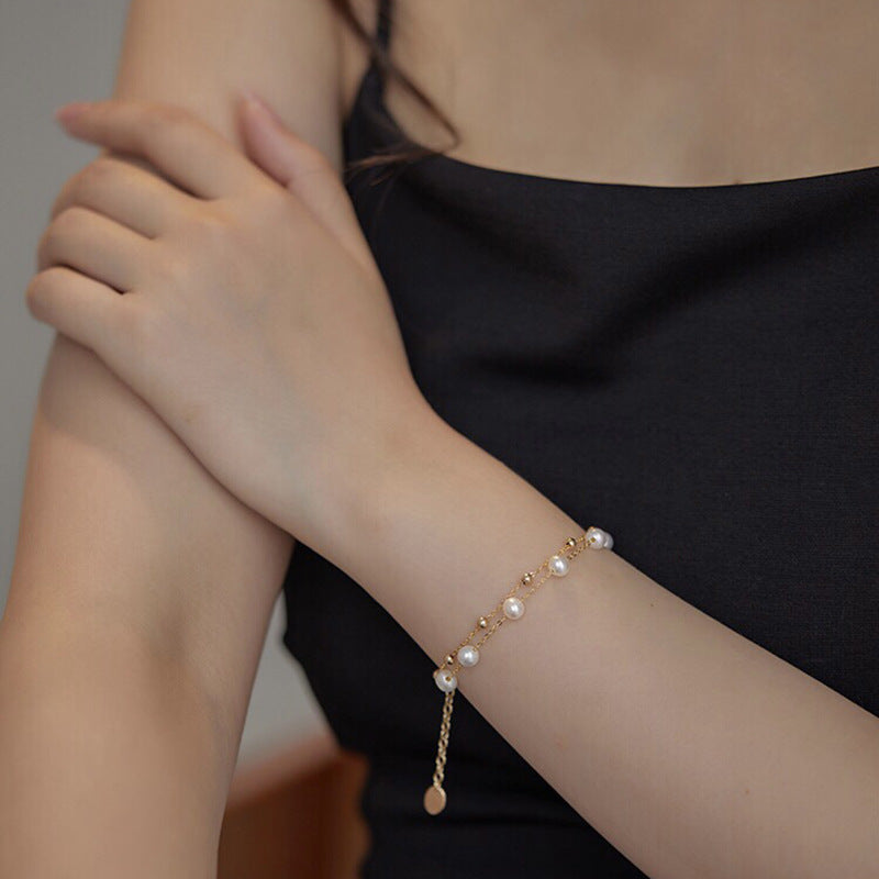 B208 Starry Star Layered Freshwater Pearl Bracelet