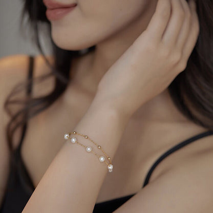 B208 Starry Star Layered Freshwater Pearl Bracelet