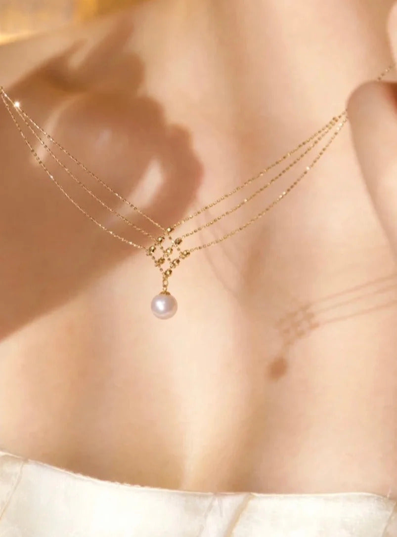 Collar de perlas de agua dulce L301 | Chapado en oro de 18 quilates.