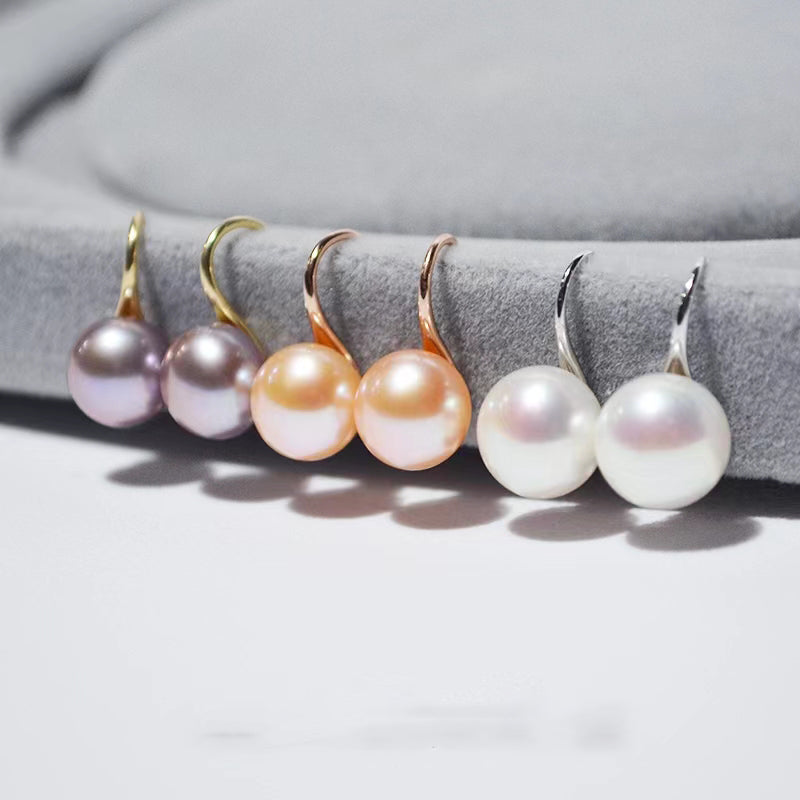 Pendientes de perlas de agua dulce con botón de 8-9 mm E008 | Plata esterlina S925