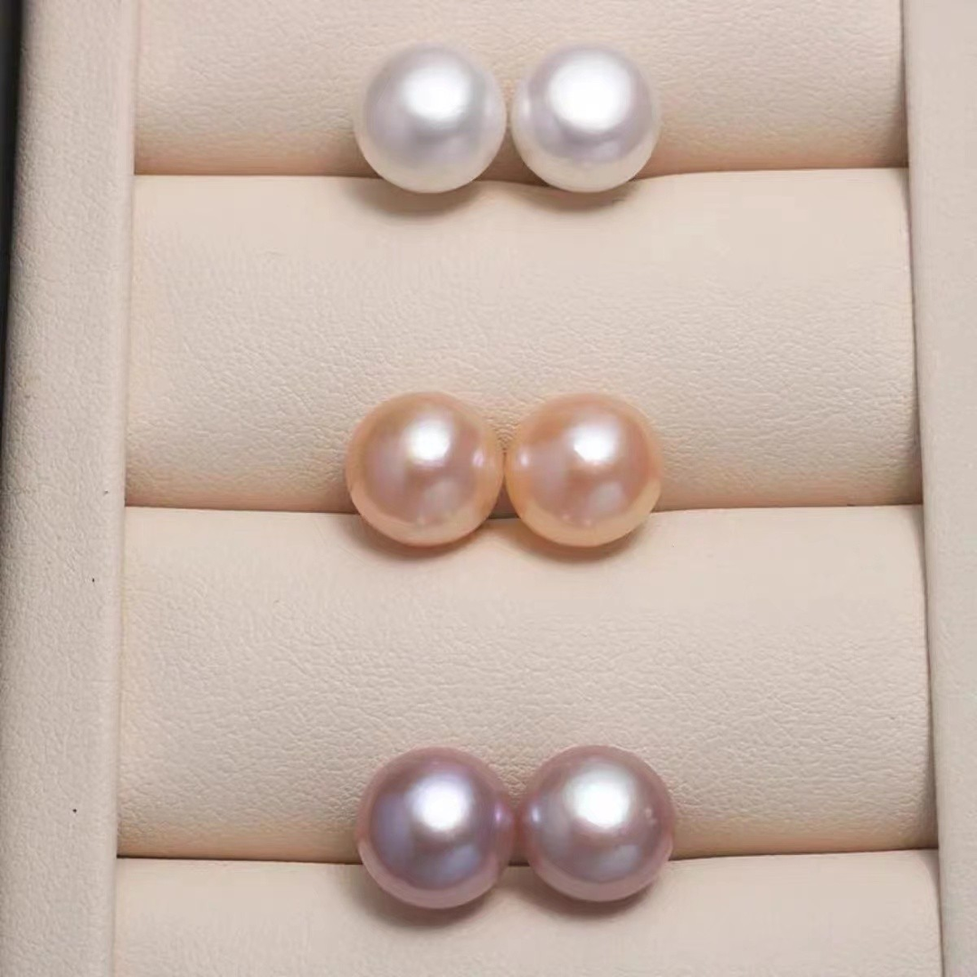 6-12mm Classic Button Freshwater Pearl Stud Earrings E001