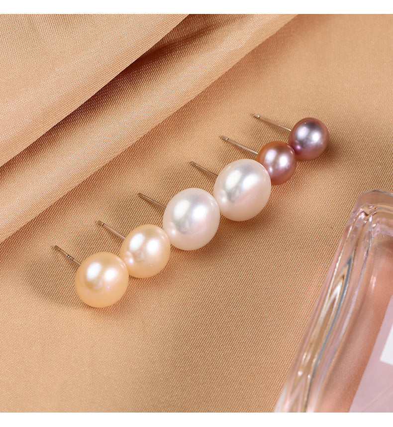 Aretes de perla de agua dulce con botón clásico de 6-12 mm E001
