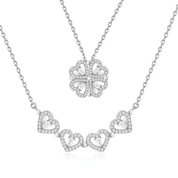S925 Sterling Silver Lucky Clover Heart Necklace