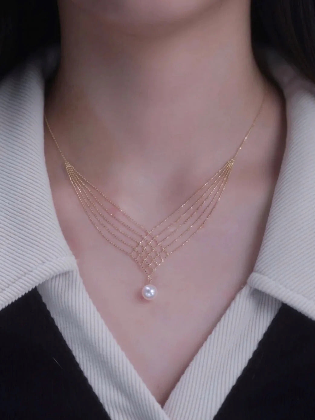 Collar de Perlas de Agua Dulce L501 - Chapado en Oro 18k
