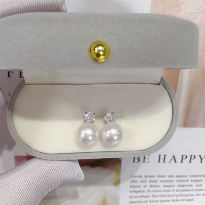 9.5-10mm Princess Button Freshwater Pearl Stud Earrings E004