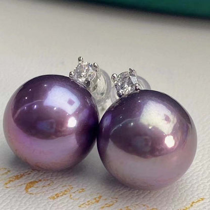 Boucles d'oreilles princesse perle d'eau douce violette 9-10 mm E006 | S925 Argent Sterling