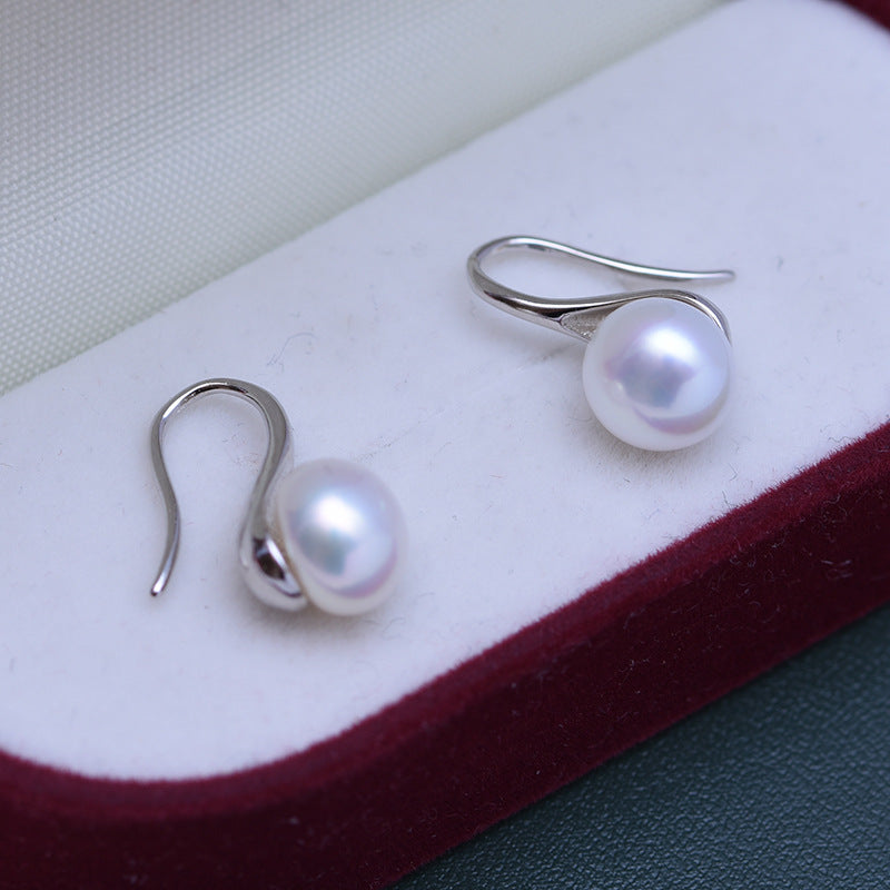 Pendientes de perlas de agua dulce con botón de 8-9 mm E008 | Plata esterlina S925