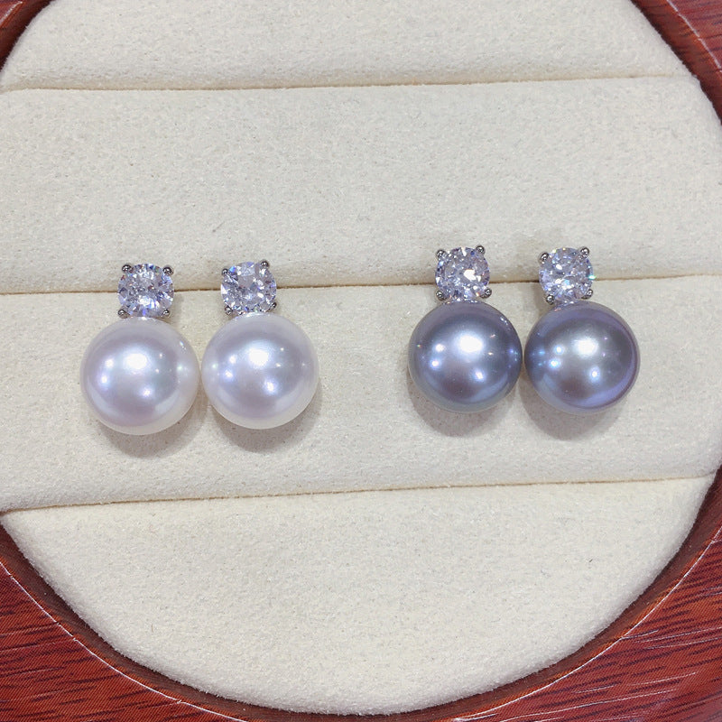 9.5-10mm Princess Button Freshwater Pearl Stud Earrings E004