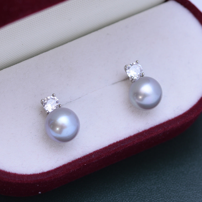 Pendientes de tuerca de perlas de agua dulce con botón de princesa de 8-9 mm E002