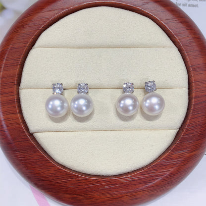 9.5-10mm Princess Button Freshwater Pearl Stud Earrings E004