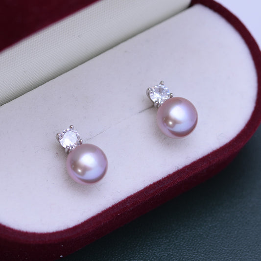 8-9mm Princess Button Freshwater Pearl Stud Earrings E002