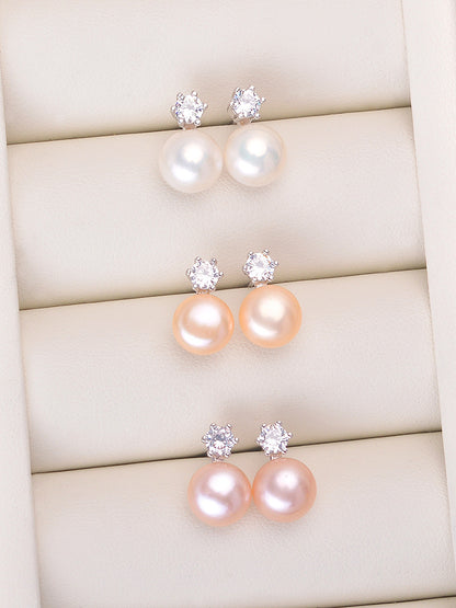 8-9mm Princess Button Freshwater Pearl Stud Earrings E003