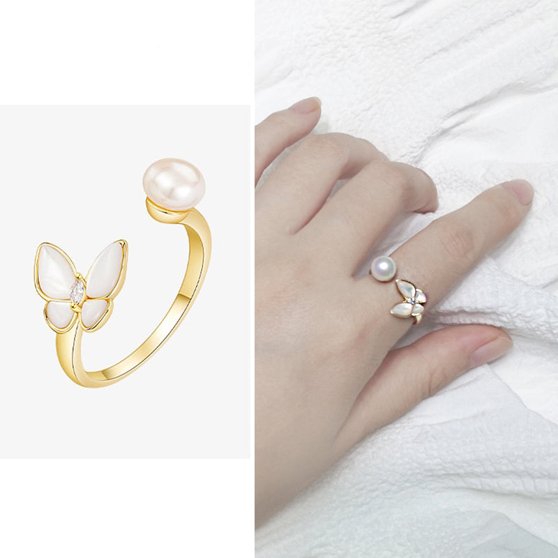 R516 Pearl & Shell Freshwater Pearl Rings | 14K Gold Plated