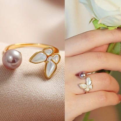 R516 Pearl & Shell Freshwater Pearl Rings | 14K Gold Plated